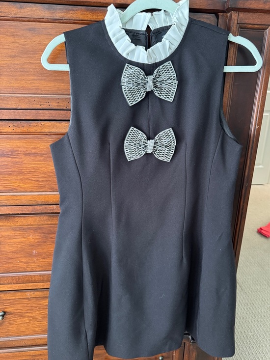 BeulahStyle Dresses & Skirts - Black Cocktail Dress with White Ruffled Collar and Bow Accents